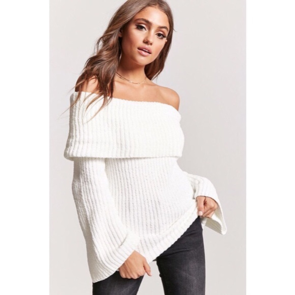 Cream Off-the-shoulder sweater